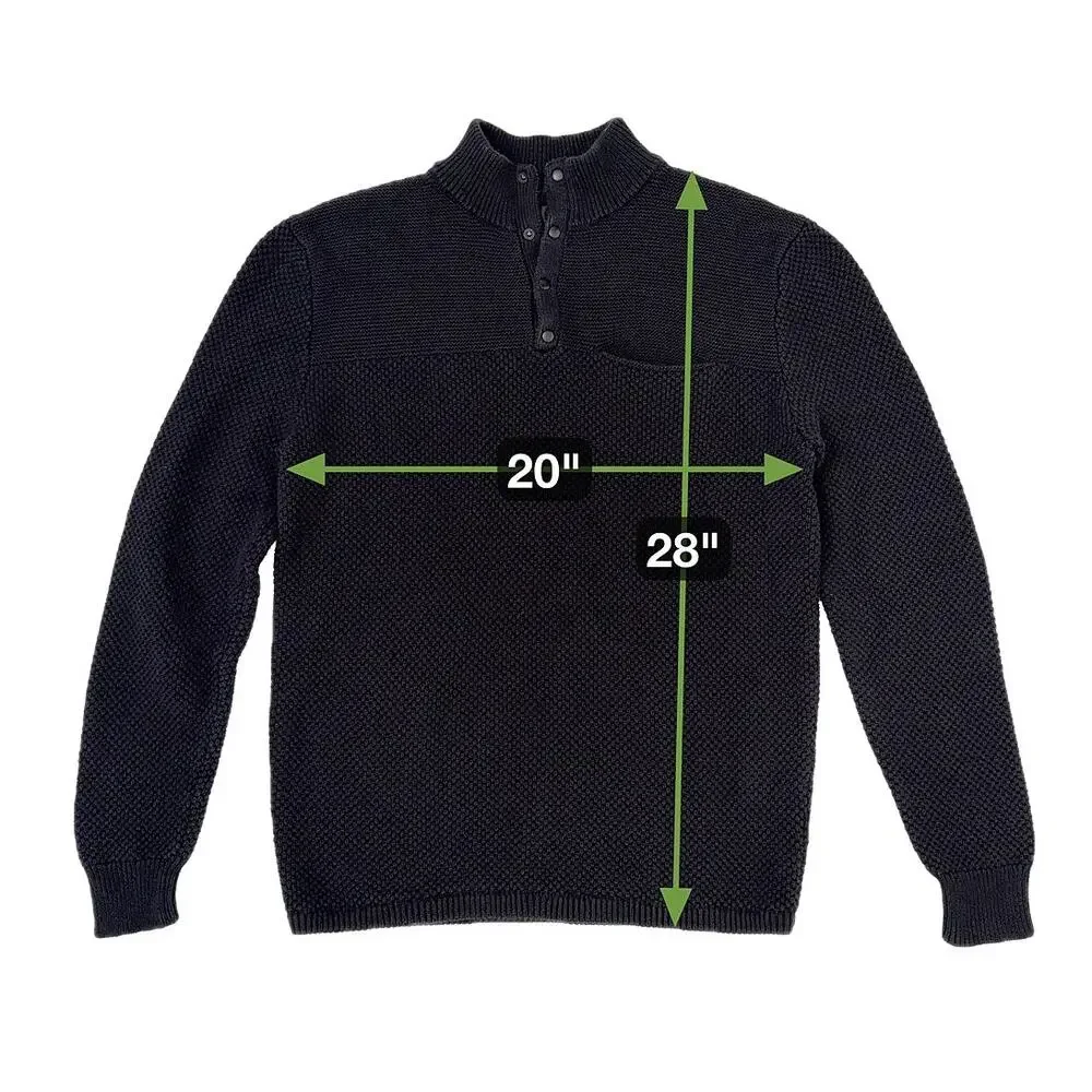 J.Crew Seed Stitch Sweater Men L Black Cotton Snap Mock Neck Pullover Preppy